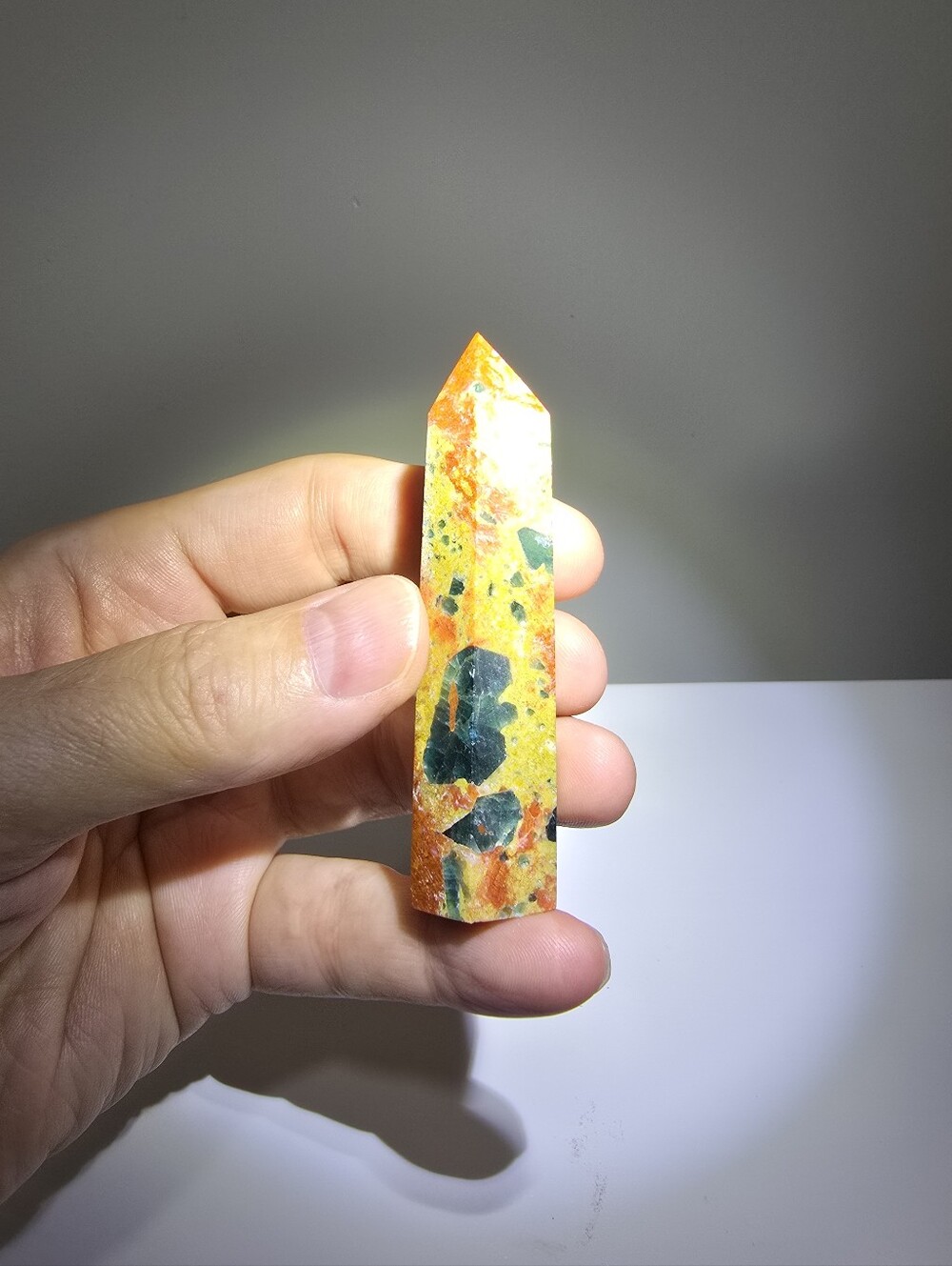 Sunstone and Blue Apatite Crystal Tower #B